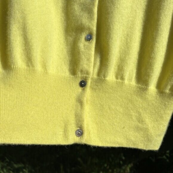 Pure Collection (8) Canary Yellow Cashmere Gray Abalone Button Cardigan Sweater - Picture 6 of 8
